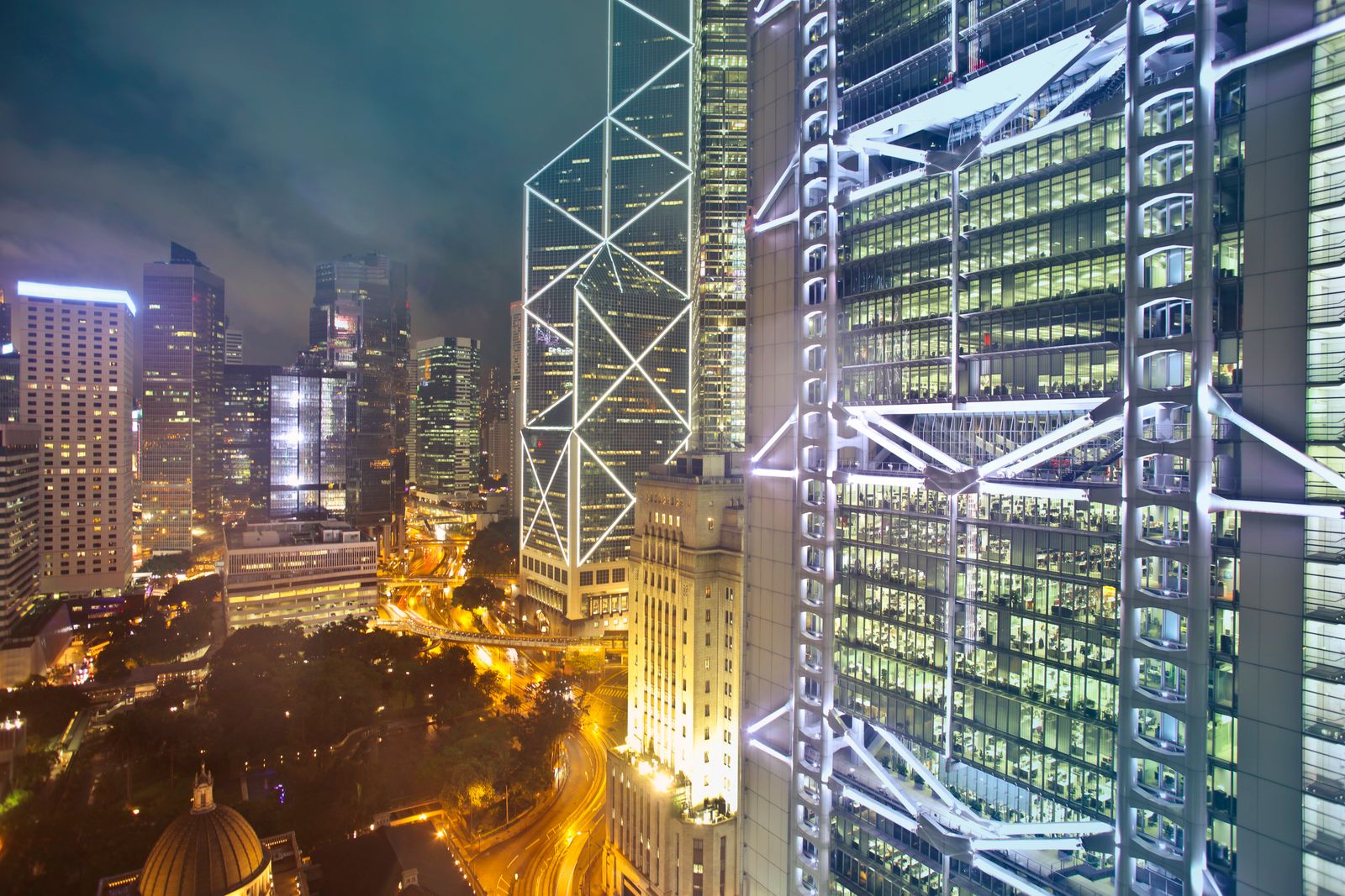 Central financial district at night